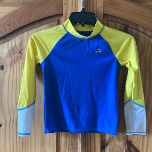 Kids LL Bean blue yellow swim sun UPF 50 long sleeve shirt size S (8)